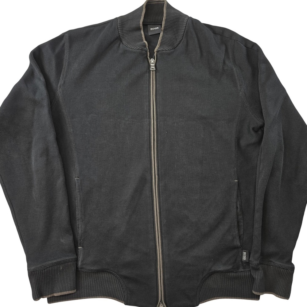 Boss Sweatshirt Mens‎ S Black Full Zip High Neck Ribbed Trim Knit Pockets Logo